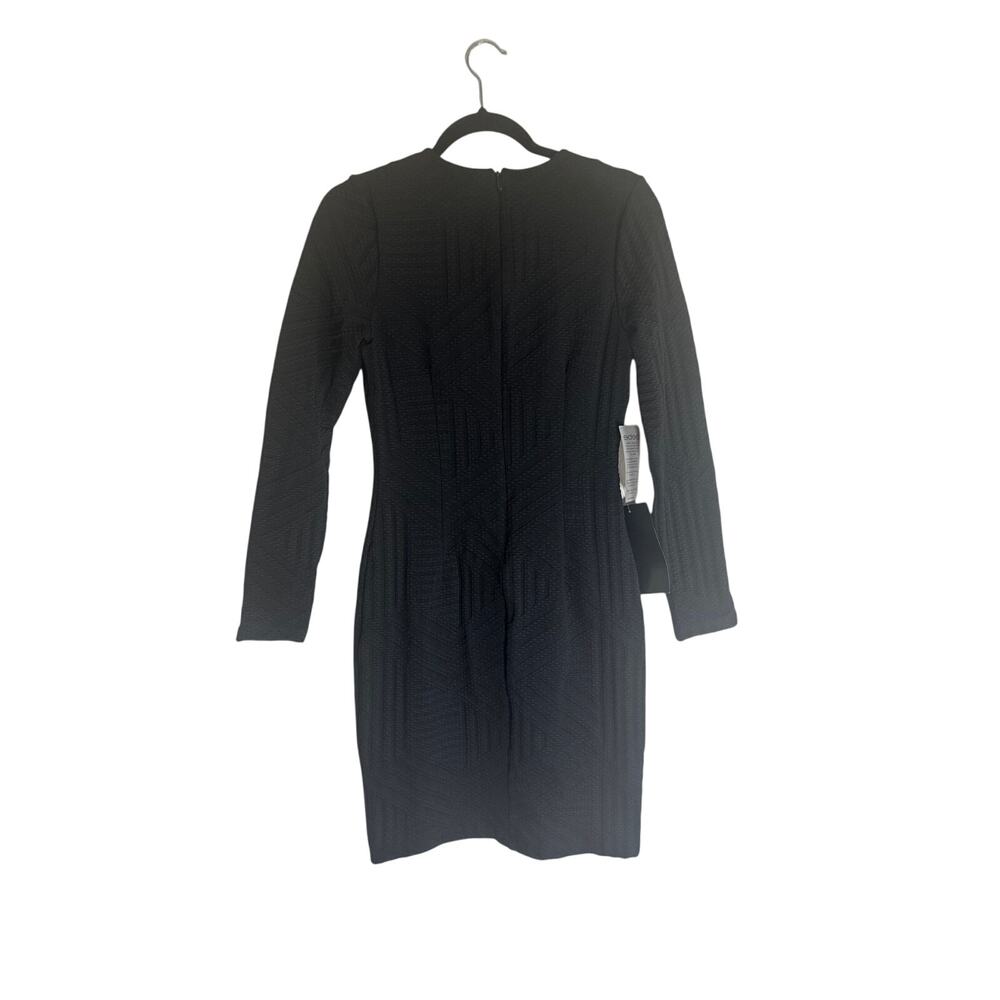 NWT Bebe Women's Black Textured Bodycon Dress M Long Sleeve Fitted Mini Cocktail